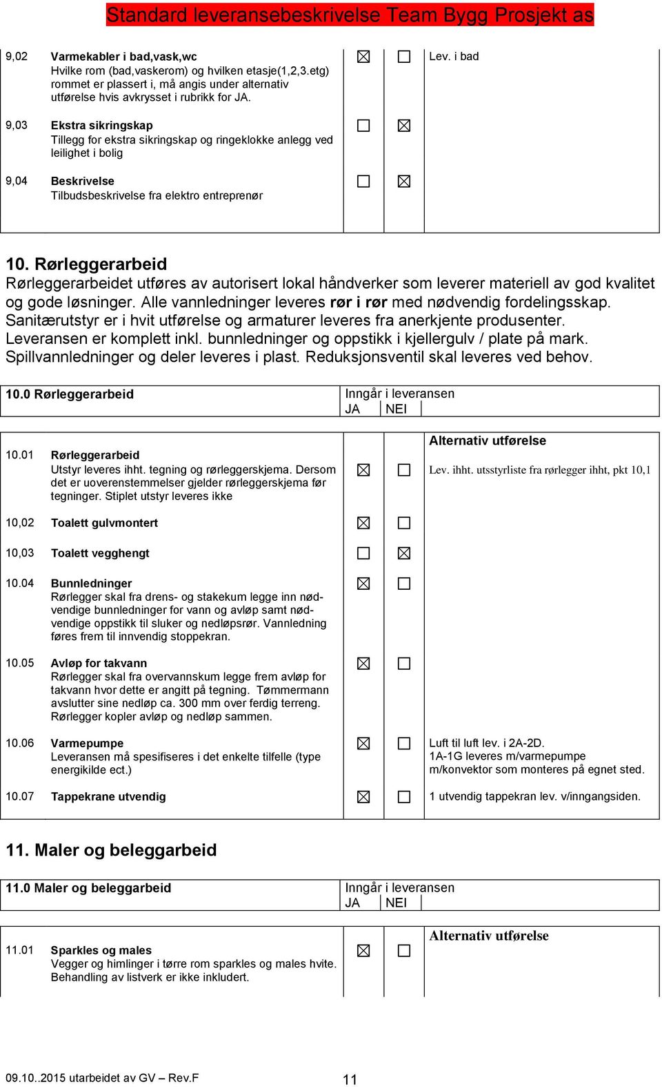 Rørleggerarbeid Rørleggerarbeidet utføres av autorisert lokal håndverker som leverer materiell av god kvalitet og gode løsninger. Alle vannledninger leveres rør i rør med nødvendig fordelingsskap.