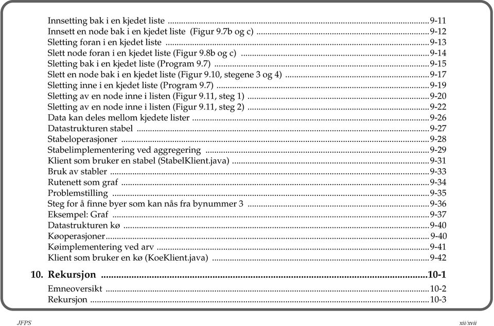 11, steg 1)...9-20 Sletting av en node inne i listen (Figur 9.11, steg 2)...9-22 Data kan deles mellom kjedete lister...9-26 Datastrukturen stabel...9-27 Stabeloperasjoner.