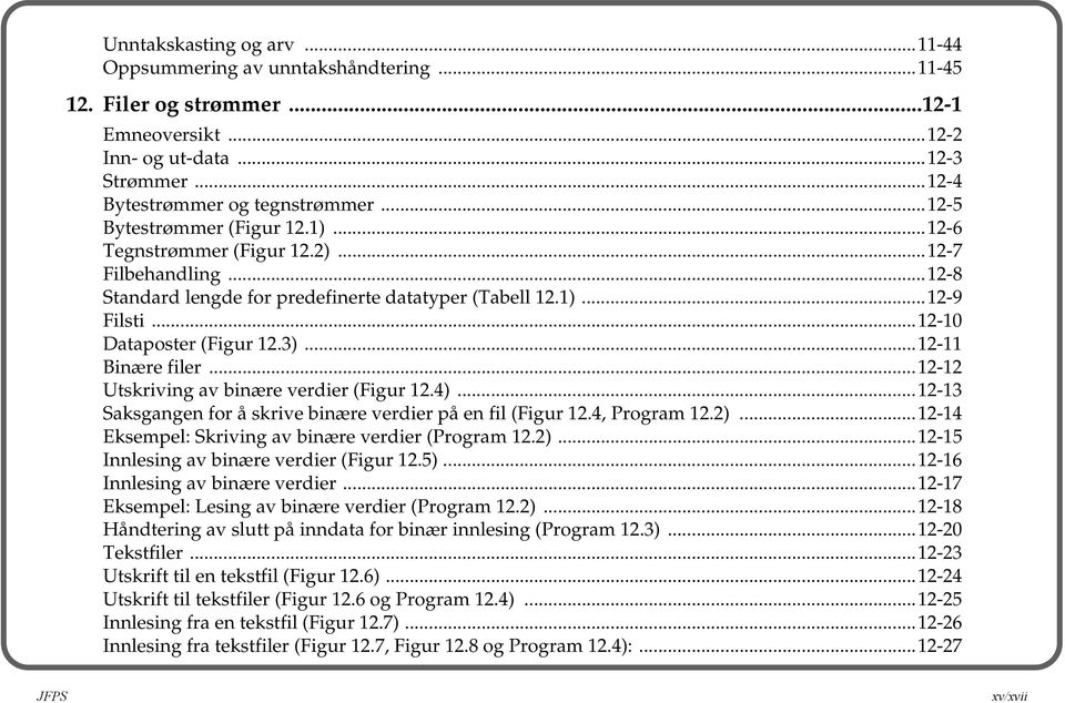 ..12-11 Binære filer...12-12 Utskriving av binære verdier (Figur 12.4)...12-13 Saksgangen for å skrive binære verdier på en fil (Figur 12.4, Program 12.2).