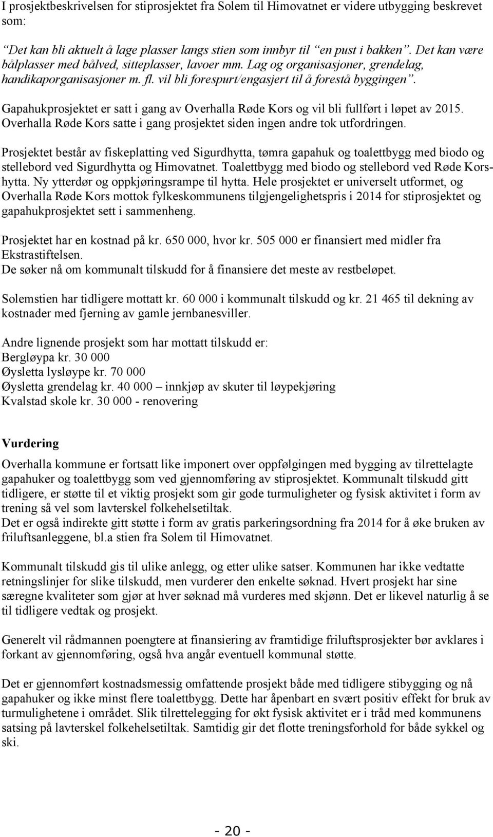 Gapahukprosjektet er satt i gang av Overhalla Røde Kors og vil bli fullført i løpet av 2015. Overhalla Røde Kors satte i gang prosjektet siden ingen andre tok utfordringen.