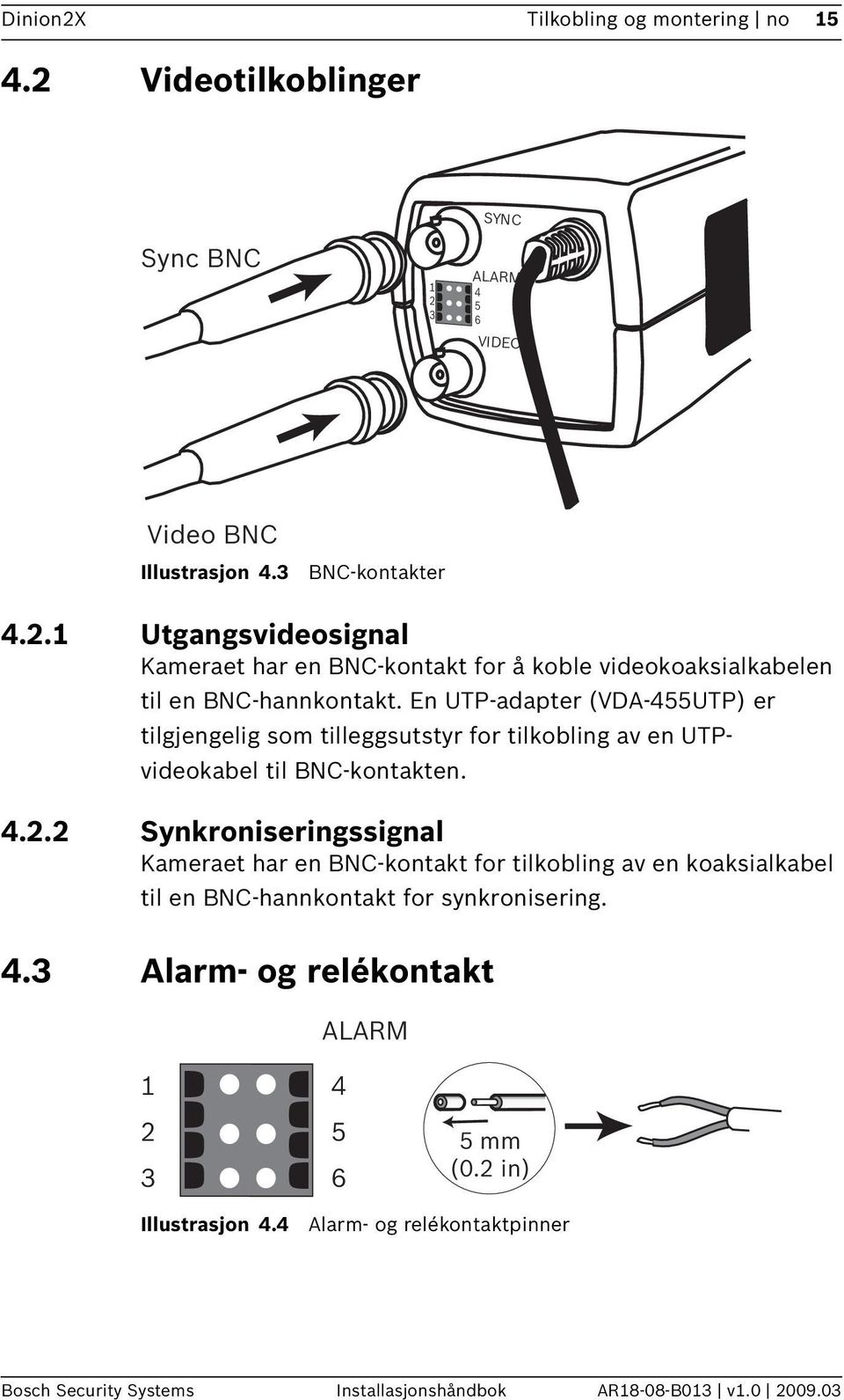 2 Synkroniseringssignal Kameraet har en BNC-kontakt for tilkobling av en koaksialkabel til en BNC-hannkontakt for synkronisering. 4.