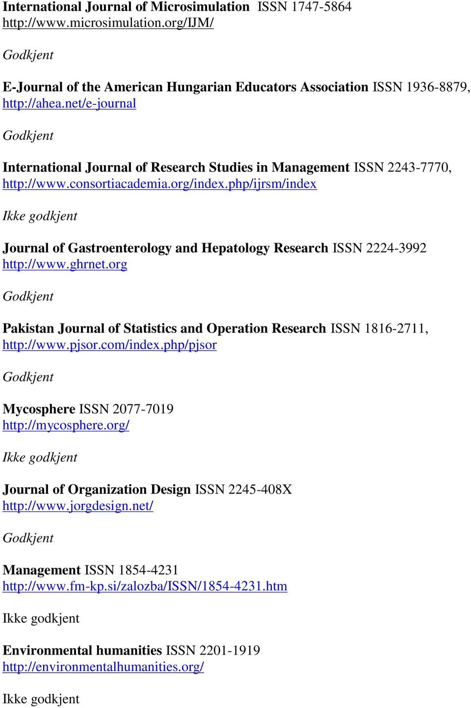 php/ijrsm/index Journal of Gastroenterology and Hepatology Research ISSN 2224-3992 http://www.ghrnet.org Pakistan Journal of Statistics and Operation Research ISSN 1816-2711, http://www.pjsor.