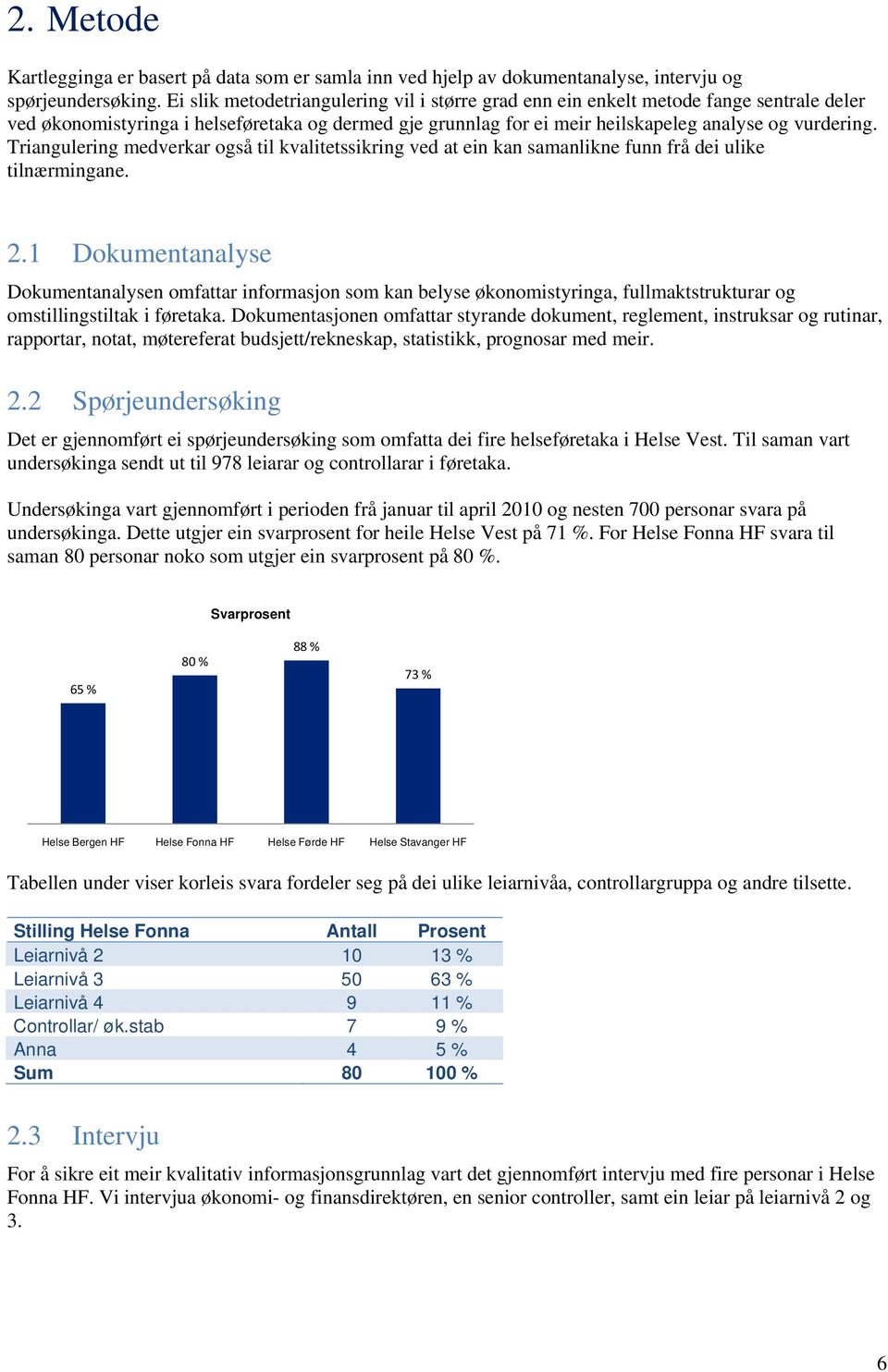 Triangulering medverkar også til kvalitetssikring ved at ein kan samanlikne funn frå dei ulike tilnærmingane. 2.