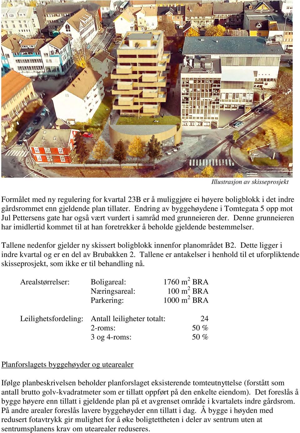 Denne grunneieren har imidlertid kommet til at han foretrekker å beholde gjeldende bestemmelser. Tallene nedenfor gjelder ny skissert boligblokk innenfor planområdet B2.