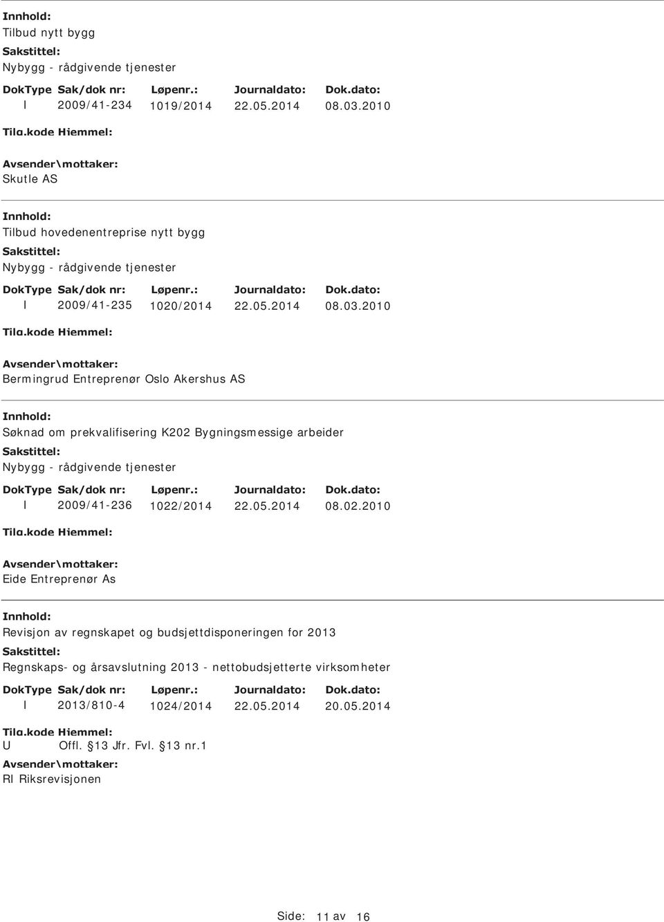 2010 Bermingrud Entreprenør Oslo Akershus AS nnhold: Søknad om prekvalifisering K202 Bygningsmessige arbeider 2009/41-236 1022/2014