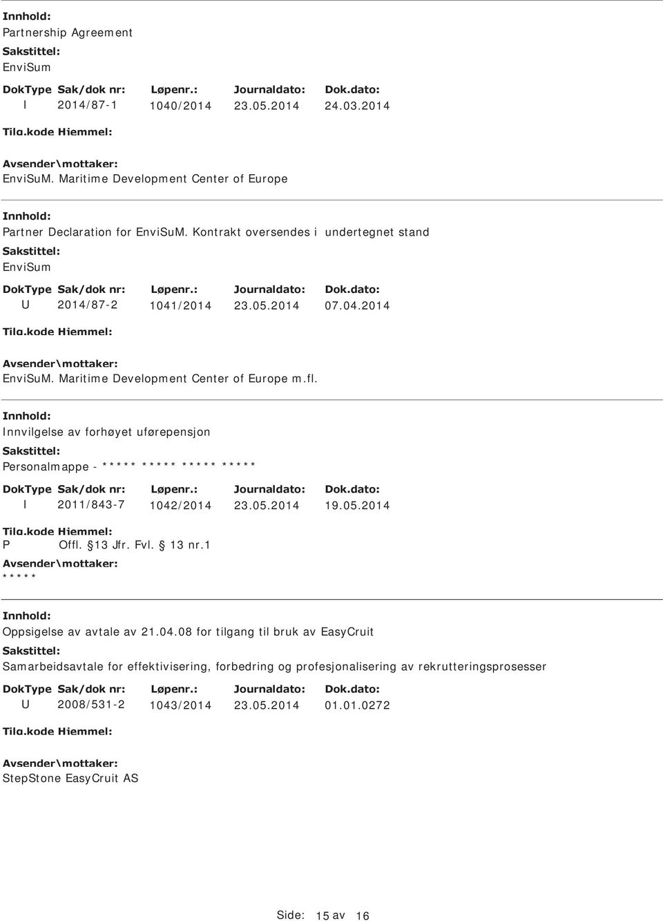 nnhold: nnvilgelse av forhøyet uførepensjon Personalmappe - ***** ***** ***** ***** Tilg.kode P 2011/843-7 1042/2014 Hjemmel: Offl. 13 Jfr. Fvl. 13 nr.1 ***** 19.05.