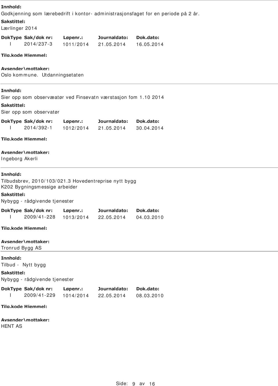 10 2014 Sier opp som observatør 2014/392-1 1012/2014 30.04.2014 ngeborg Akerli nnhold: Tilbudsbrev, 2010/103/021.