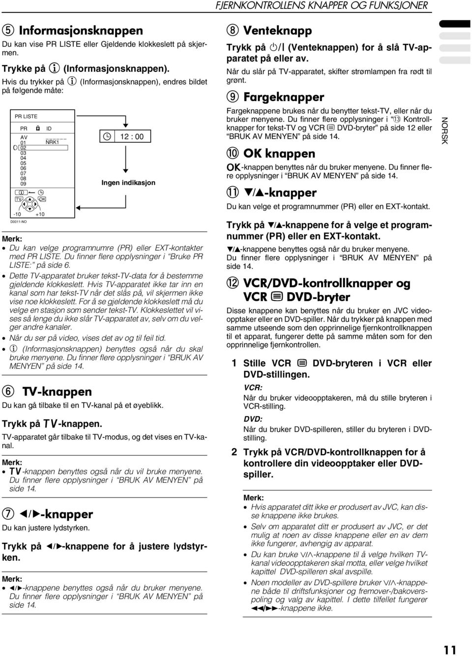 Du finner flere opplysninger i Bruke PR LISTE: på side 6. Dette -apparatet bruker tekst--data for å bestemme gjeldende klokkeslett.