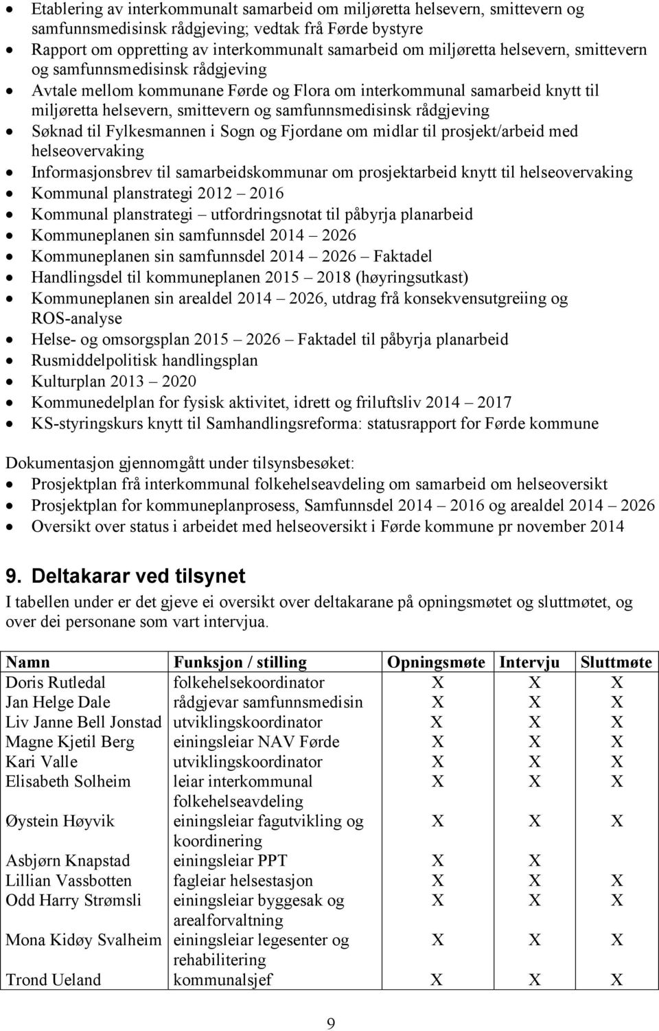 Søknad til Fylkesmannen i Sogn og Fjordane om midlar til prosjekt/arbeid med helseovervaking Informasjonsbrev til samarbeidskommunar om prosjektarbeid knytt til helseovervaking Kommunal planstrategi