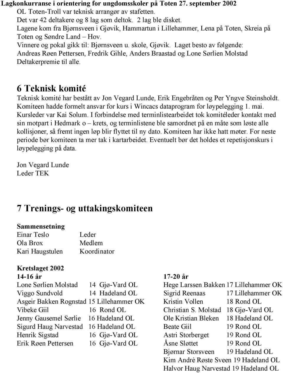 Laget besto av følgende: Andreas Røen Pettersen, Fredrik Gihle, Anders Braastad og Lone Sørlien Molstad Deltakerpremie til alle.