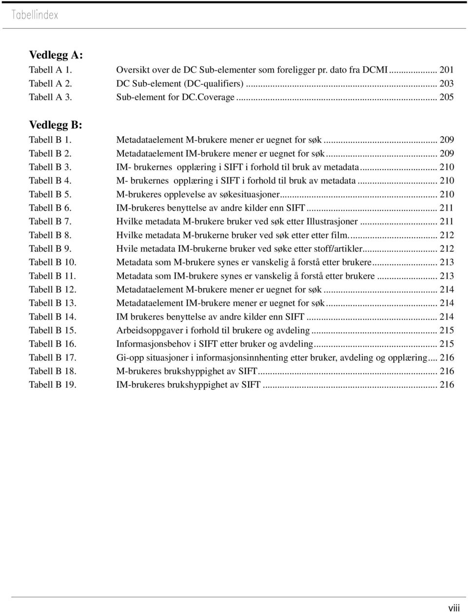 IM- brukernes opplæring i SIFT i forhold til bruk av metadata... 210 Tabell B 4. M- brukernes opplæring i SIFT i forhold til bruk av metadata... 210 Tabell B 5.