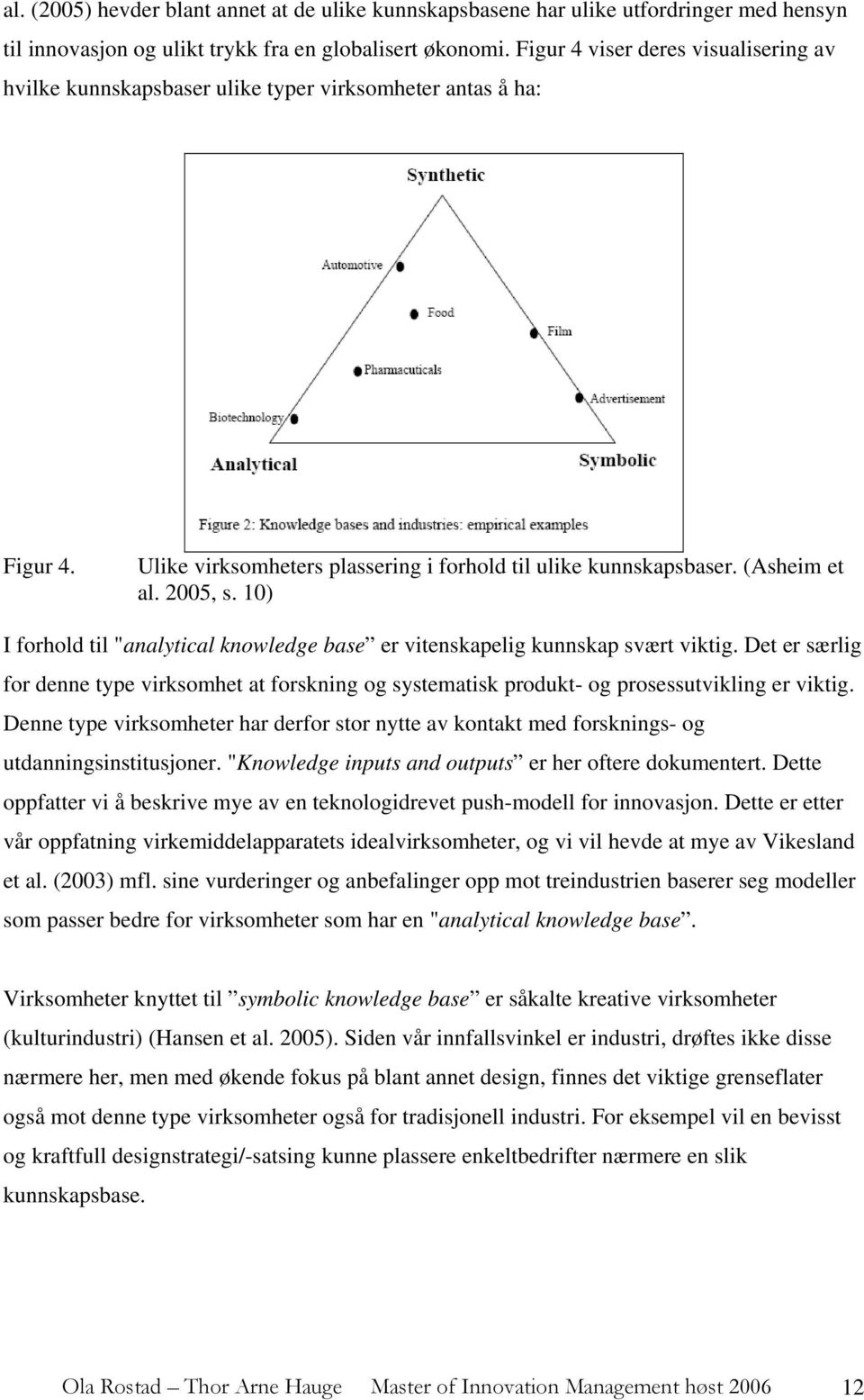 10) I forhold til "analytical knowledge base er vitenskapelig kunnskap svært viktig. Det er særlig for denne type virksomhet at forskning og systematisk produkt- og prosessutvikling er viktig.