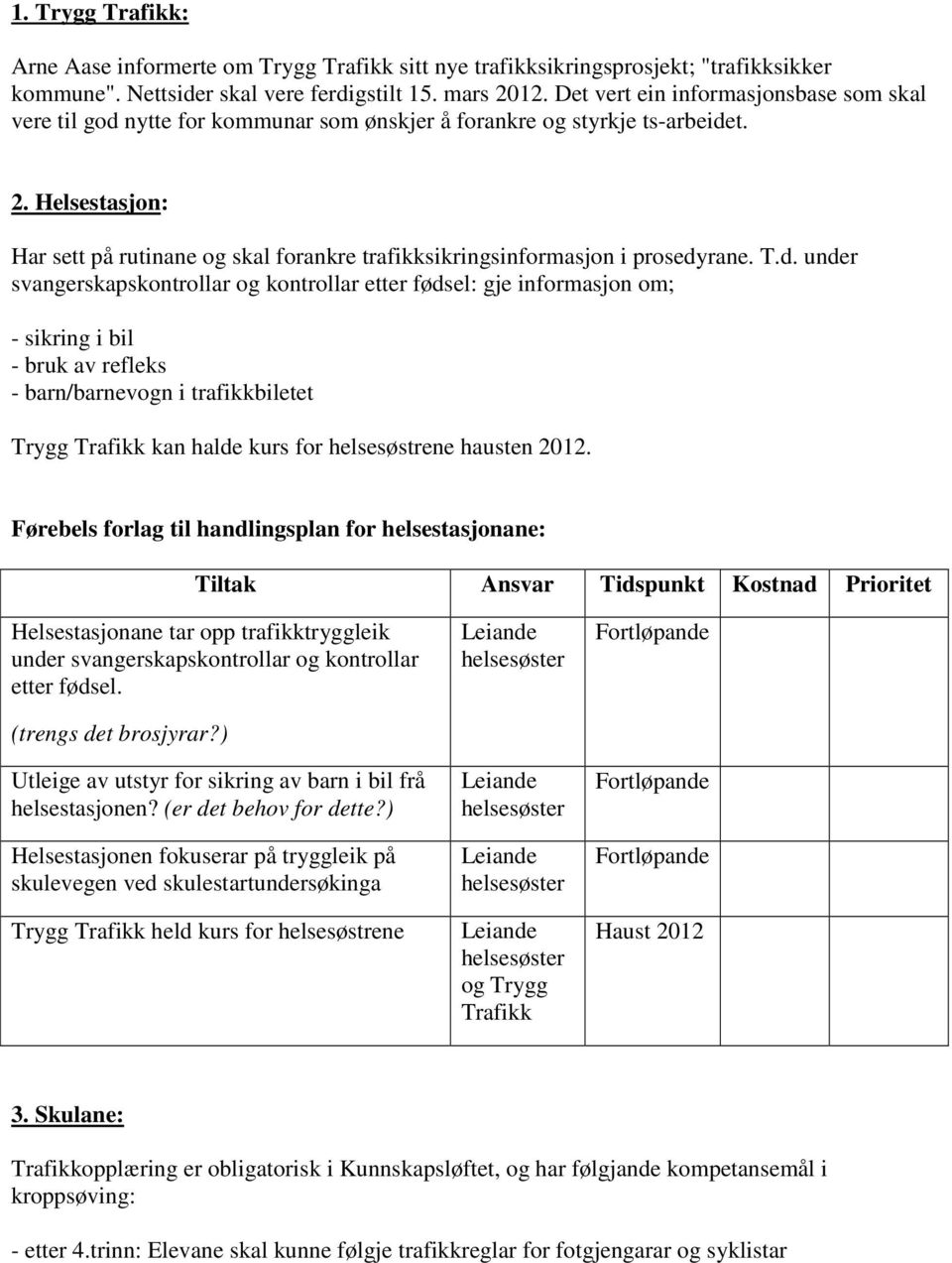 Helsestasjon: Har sett på rutinane og skal forankre trafikksikringsinformasjon i prosedy