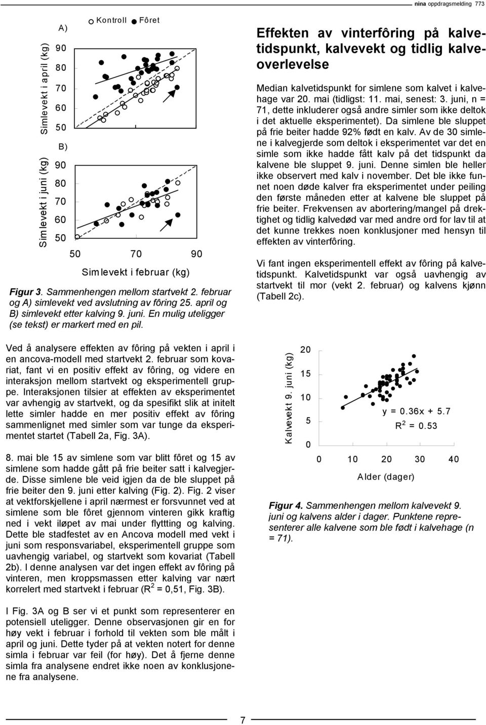 Ved å analysere effekten av fôring på vekten i april i en ancova-modell med startvekt 2.