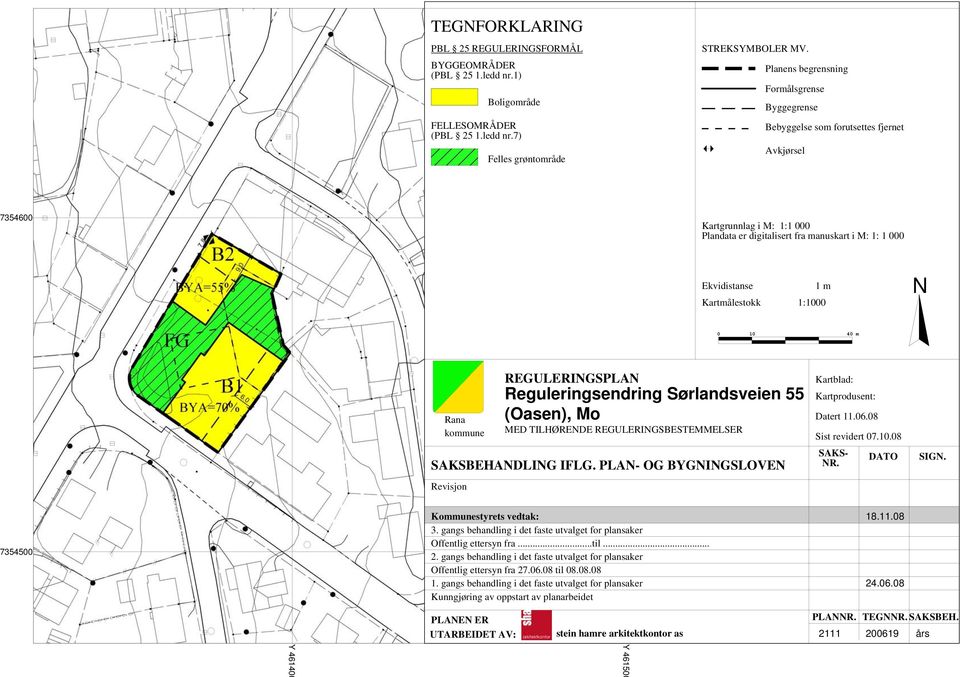 Kartmålestokk 1:1000 N 0 10 40 m Rana kommune REULERINSPLAN MED TILHØRENDE REULERINSBESTEMMELSER SAKSBEHANDLIN IFL.