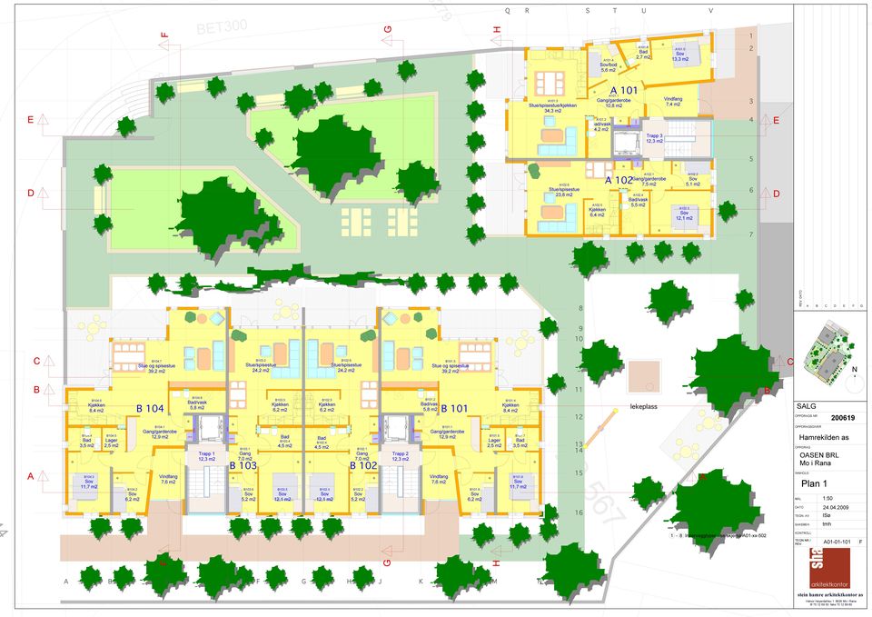 5 6,2 m2 B102.4 4,5 m2 B102.3 12,1 m2 B102.6 Stue/spisestue 24,2 m2 B102.1 ang 7,0 m2 B102.2 5,2 m2 B 102 Trapp 2 B101.2 /vask 5,8 m2 B101.3 Stue og spisestue 39,2 m2 B101.