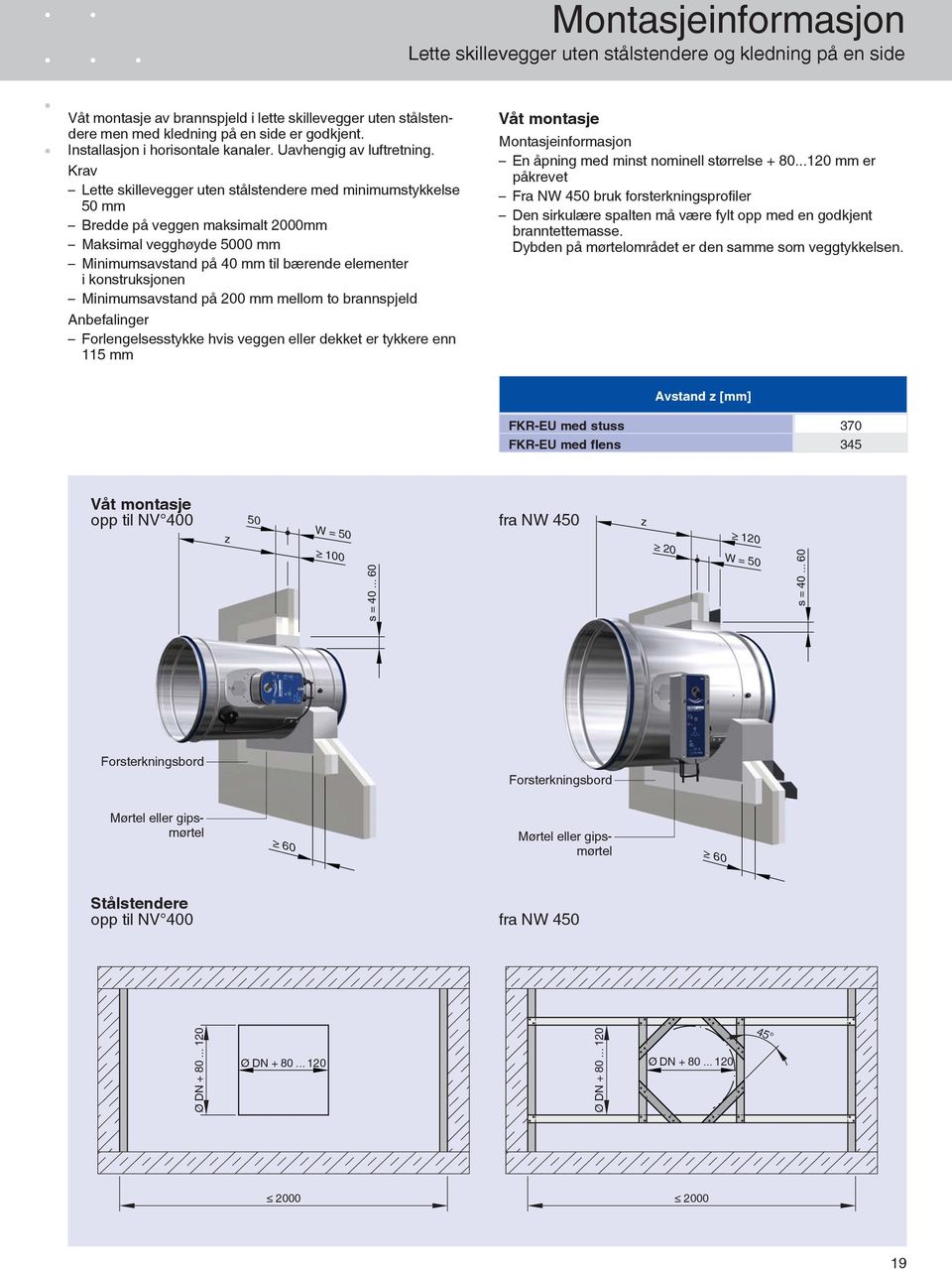 Krav Lette skillevegger uten stålstendere med minimumstykkelse 50 mm Bredde på veggen maksimalt 2000mm Maksimal vegghøyde 5000 mm Minimumsavstand på 40 mm til bærende elementer i konstruksjonen