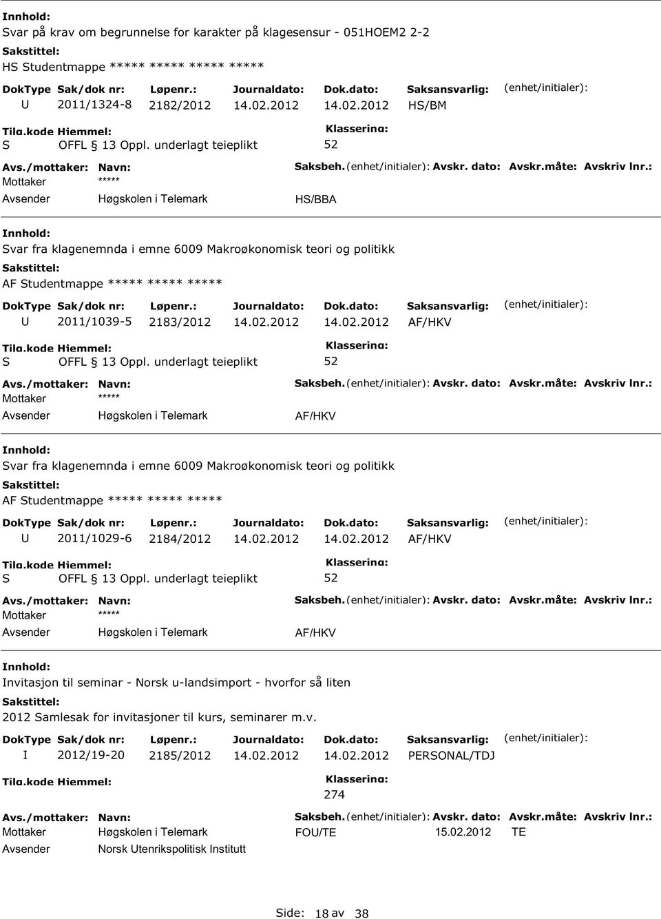 måte: Avskriv lnr.: AF/HKV var fra klagenemnda i emne 6009 Makroøkonomisk teori og politikk AF tudentmappe ***** ***** ***** 2011/1029-6 2184/2012 AF/HKV Høgskolen i Telemark aksbeh. Avskr. dato: Avskr.