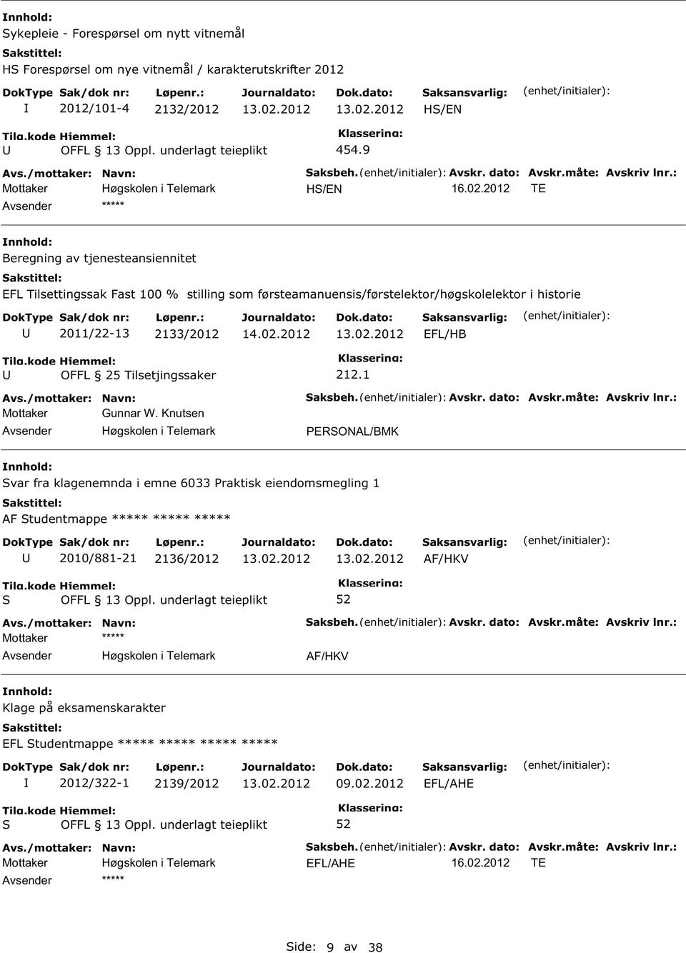 Knutsen Høgskolen i Telemark 212.1 aksbeh. Avskr. dato: Avskr.måte: Avskriv lnr.