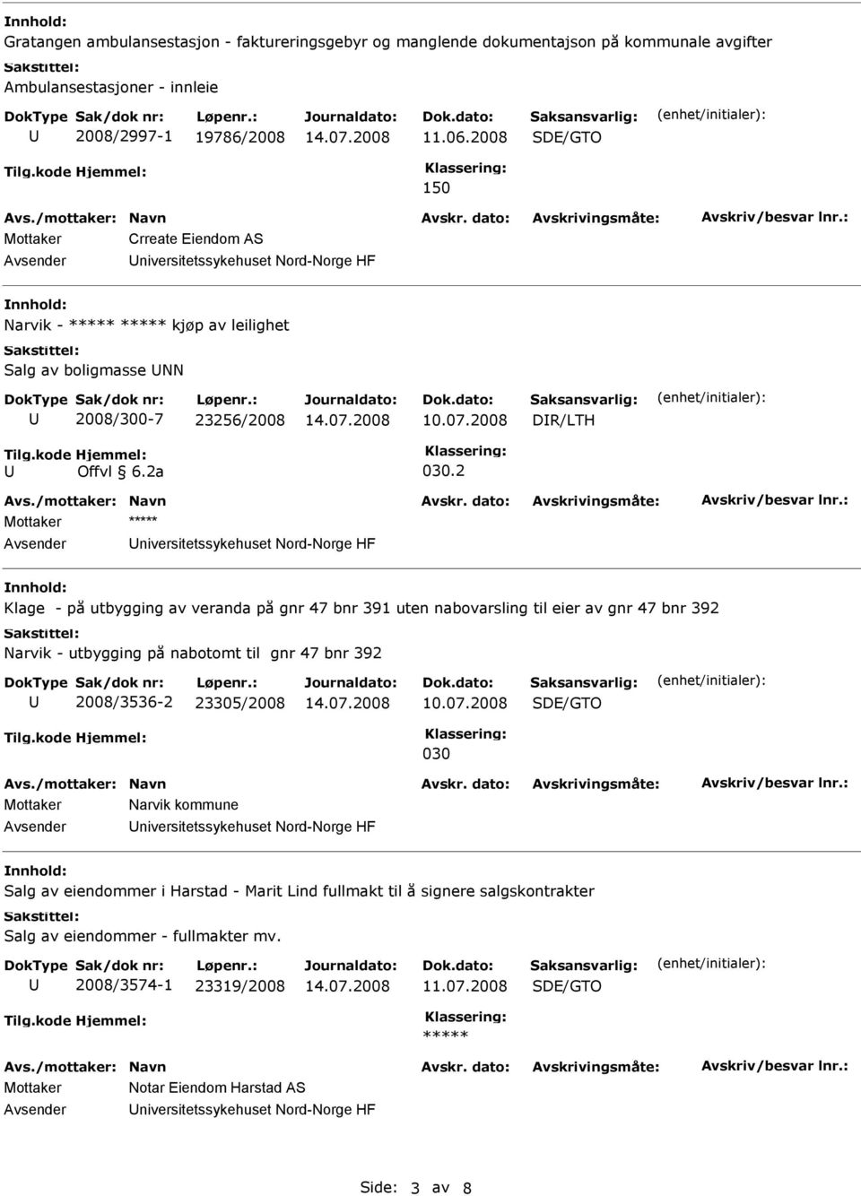 2 Avsender niversitetssykehuset Nord-Norge HF Klage - på utbygging av veranda på gnr 47 bnr 391 uten nabovarsling til eier av gnr 47 bnr 392 Narvik - utbygging på nabotomt til gnr 47 bnr 392