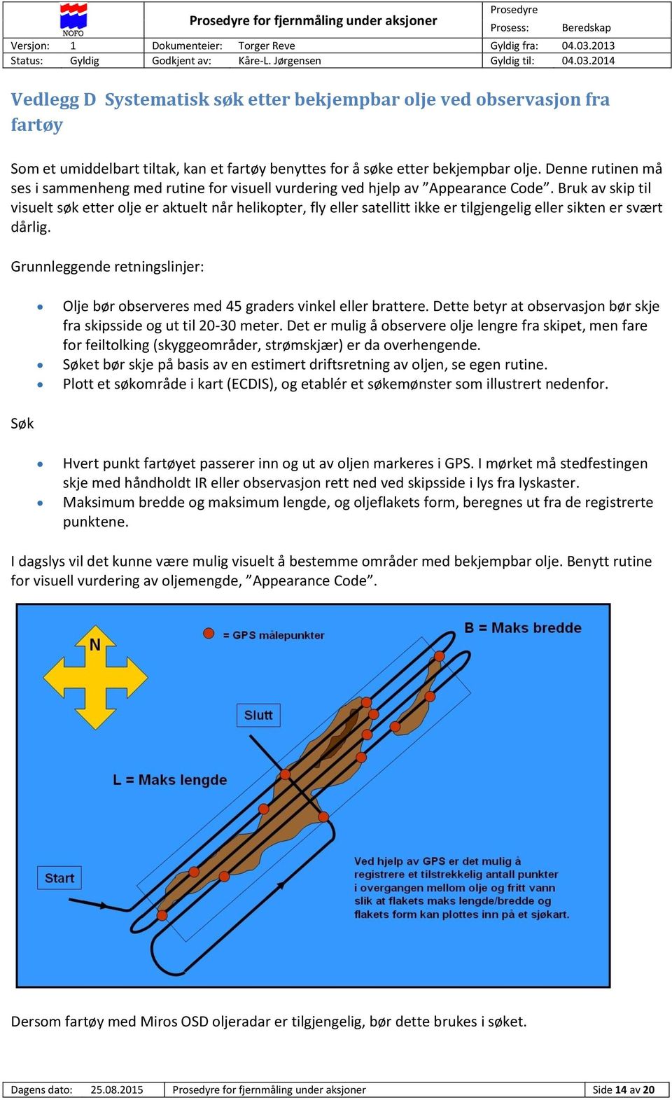 Bruk av skip til visuelt søk etter olje er aktuelt når helikopter, fly eller satellitt ikke er tilgjengelig eller sikten er svært dårlig.