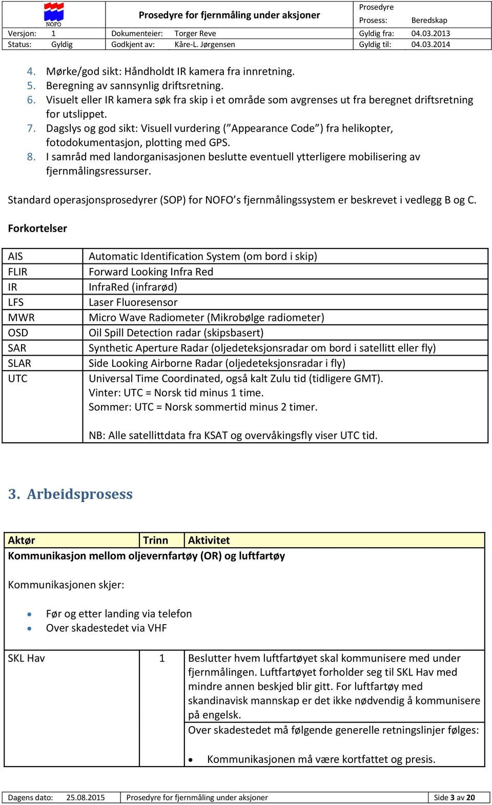 Dagslys og god sikt: Visuell vurdering ( Appearance Code ) fra helikopter, fotodokumentasjon, plotting med GPS. 8.