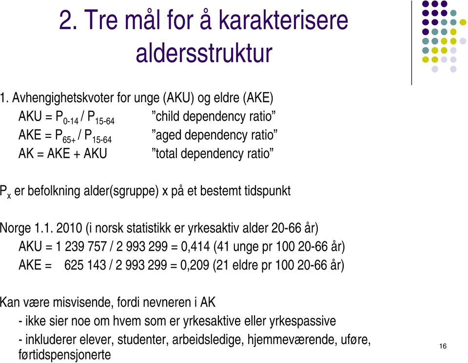 dependency ratio P x er befolkning alder(sgruppe) x på et bestemt tidspunkt Norge 1.