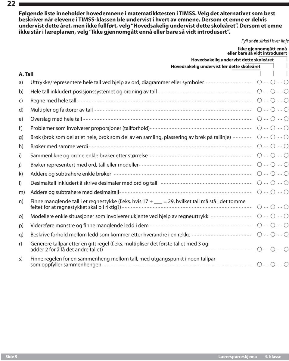 Dersom et emne ikke står i læreplanen, velg Ikke gjennomgått ennå eller bare så vidt introdusert.