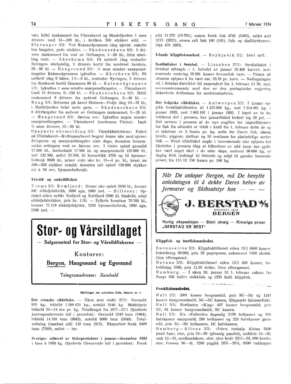 A kre a m n 3/2: På nausett idag vestenfor Nyvingen ubetydelig, 2 drivere hertil fra nordvest Jarstein, 2030 hl. H a u g e,s u n d 4/2: Y:; snes mindre snurpenotfang,ster Kal,smedgrunnen igåraftes.