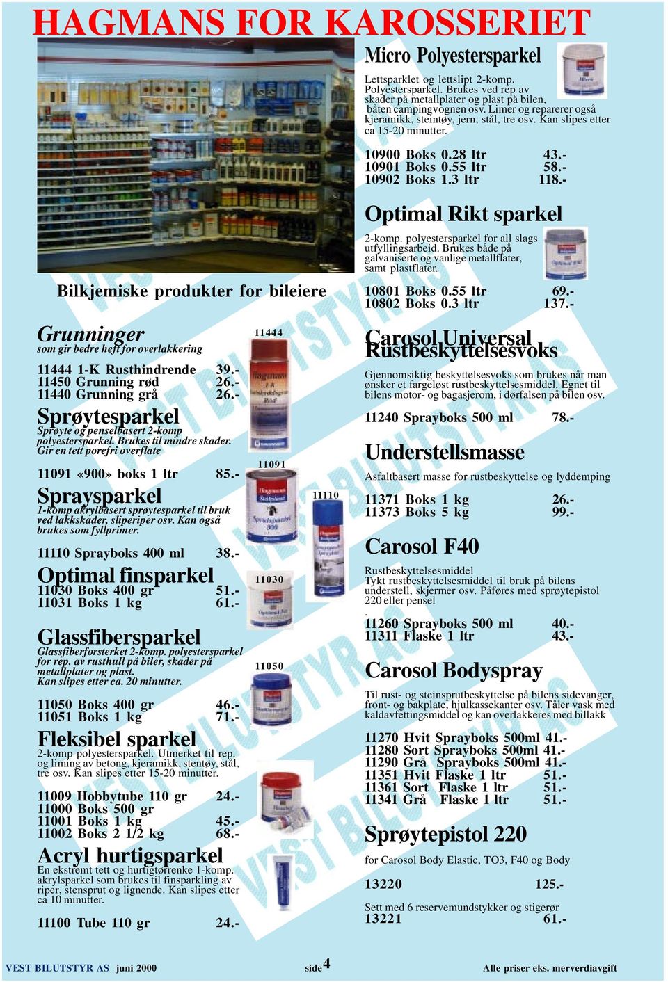 - Bilkjemiske produkter for bileiere Grunninger som gir bedre heft for overlakkering 11444 1-K Rusthindrende 39.- 11450 Grunning rød 26.- 11440 Grunning grå 26.