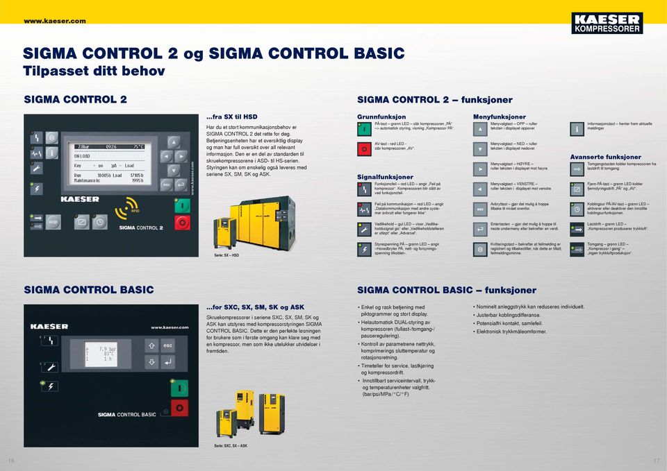 Betjeningsenheten har et oversiktlig display og man har full oversikt over all relevant informasjon. Den er en del av standarden til skruekompressorene i ASD- til HS-serien.