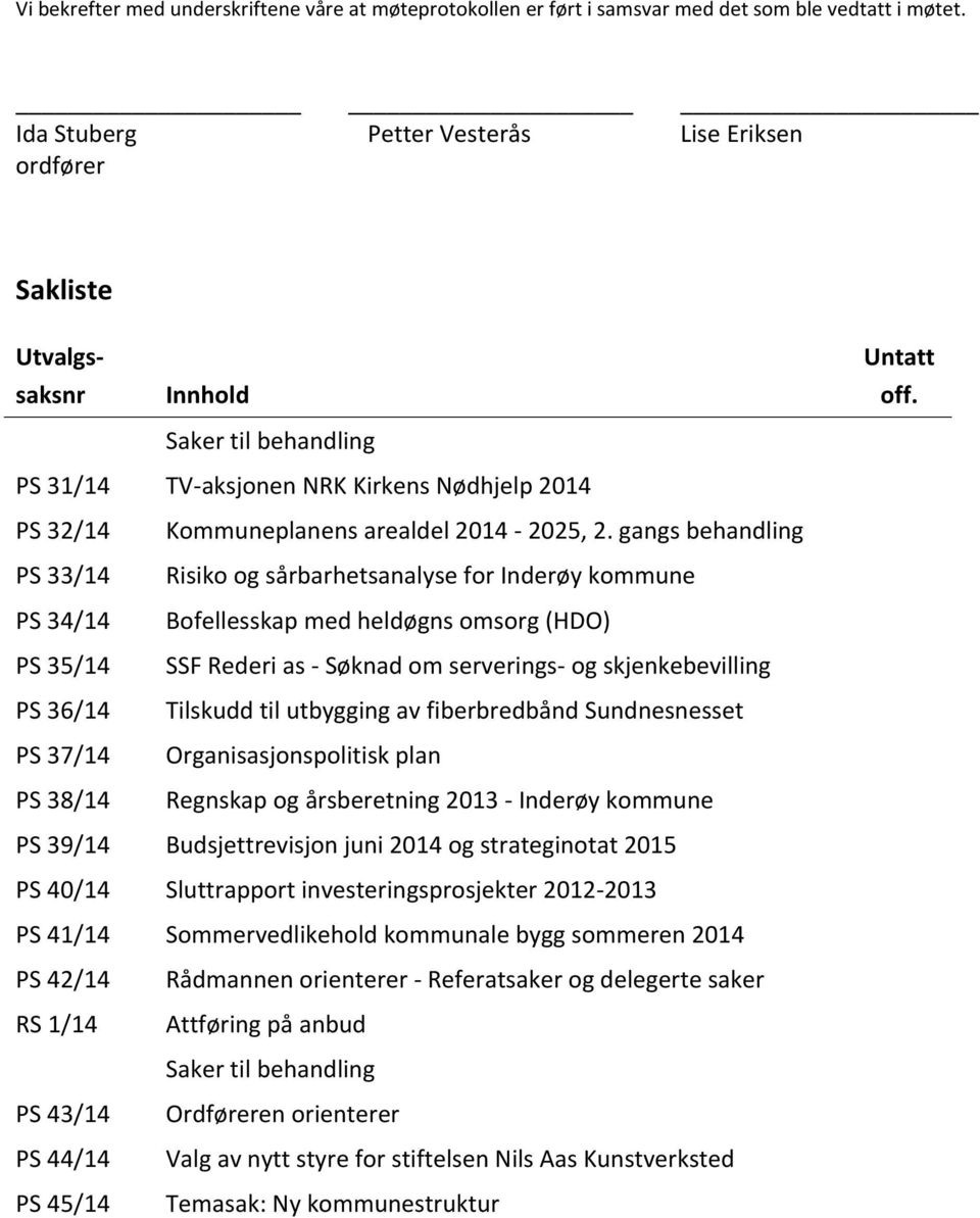 PS 31/14 TV-aksjonen NRK Kirkens Nødhjelp 2014 PS 32/14 PS 33/14 PS 34/14 PS 35/14 PS 36/14 PS 37/14 PS 38/14 Kommuneplanens arealdel 2014-2025, 2.