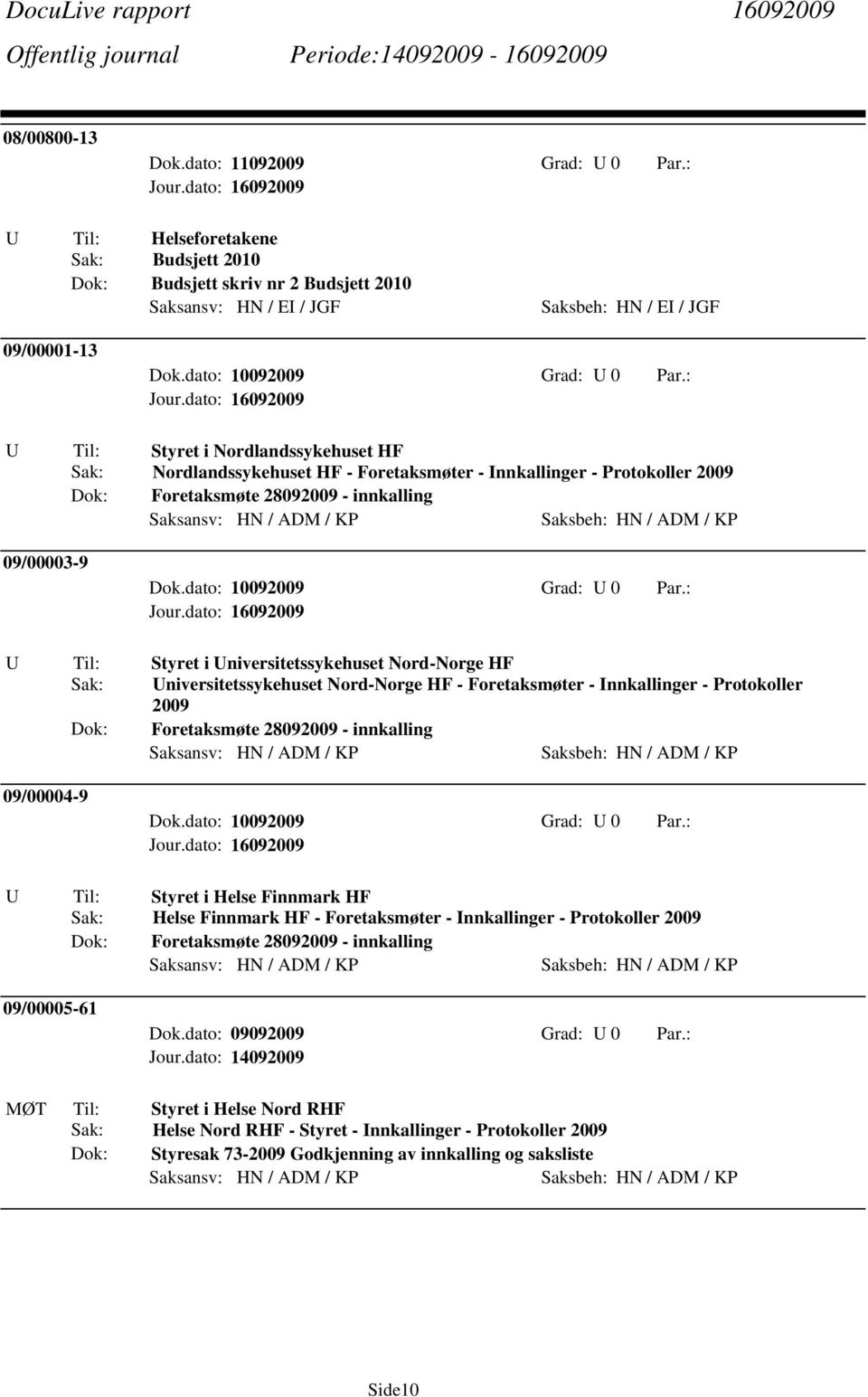 Innkallinger - Protokoller 2009 Foretaksmøte 28092009 - innkalling 09/00003-9 Styret i niversitetssykehuset Nord-Norge HF niversitetssykehuset Nord-Norge HF - Foretaksmøter - Innkallinger -
