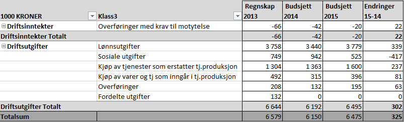 3.4. RAMMEOMRÅDER Budsjettet er inndelt i følgende syv rammeområder: 1) politisk, 2) rådmannen inkl stab/støtte, 3) eiendomsservice, 4) oppvekst; barnehage, skole, barne- og familietjenesten og