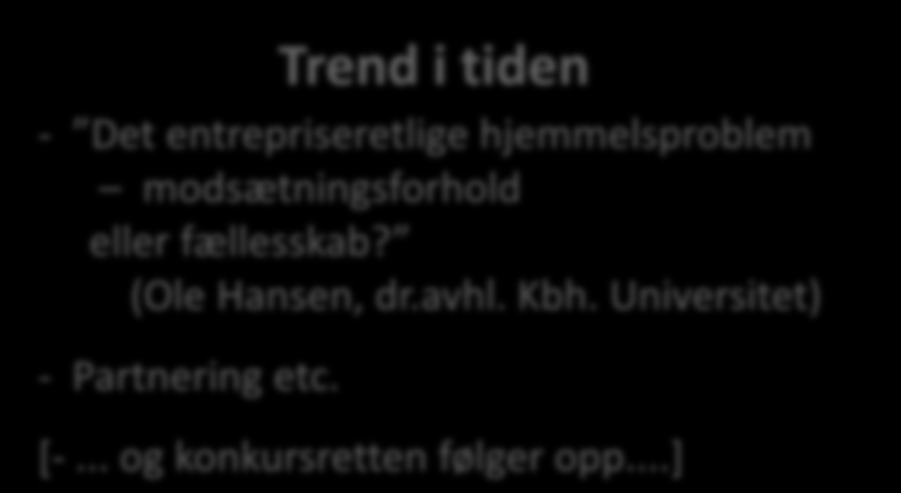 Trend i tiden - Det entrepriseretlige hjemmelsproblem modsætningsforhold eller fællesskab? (Ole Hansen, dr.avhl. Kbh.