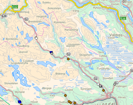 Videreutvikling av skredrisikomodell 21 3.10 Rv. 52 Hemsedal Rv. 52 over Hemsedalsfjellet er en mye brukt fjellovergang mellom Øst- og Vestlandet fra rv. 7 ved Gol til E16 ved Borlaug.