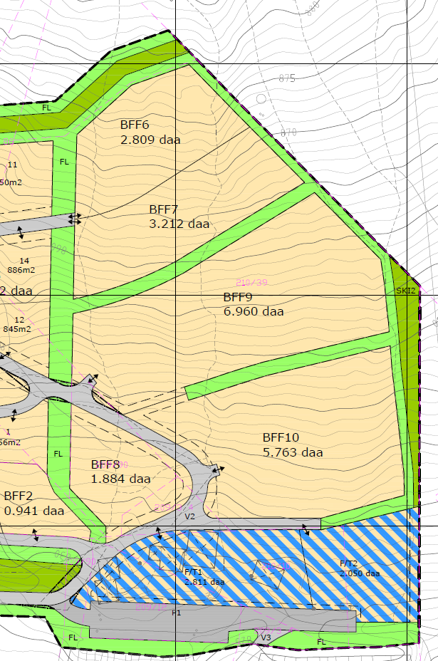 Oversendte planforslag reduserer utnyttelsen i området, og området foreslås oppdelt i totalt 14 tomter fra 750-1300 m2. Ny vegløsning i området sees i sammenheng med adkomst til Norefjellstua.