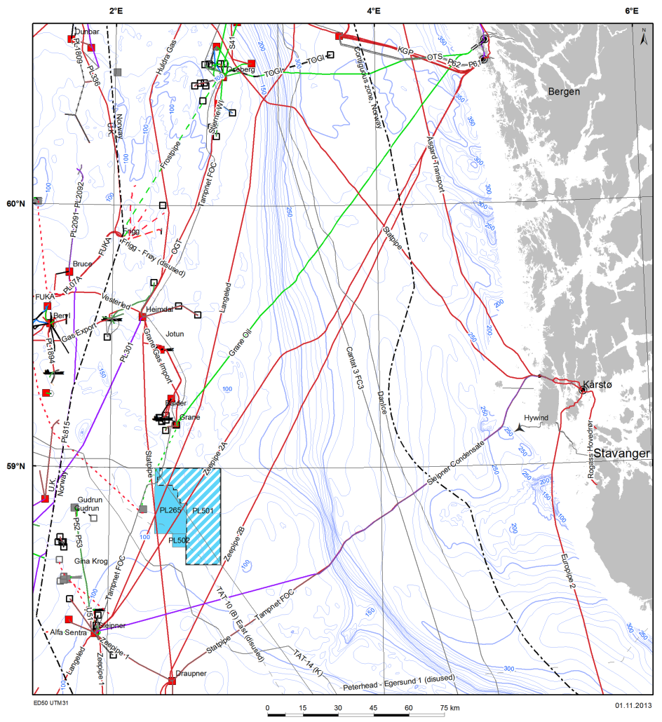 Lisensene PL265,PL501 og PL502 som omfatter Johan Sverdrup og eksportrørledninger i midtre del av Nordsjøen er vist i figur 2.2. Figur 2.