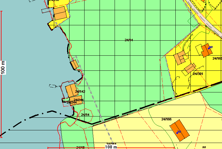 Utsnitt frå kommuneplan Dispensasjon Det er trong for dispensasjon krav om regulering, frå arealføremål friområde og frå byggegrense mot sjø.