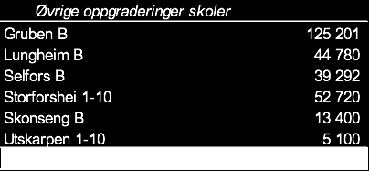 ØVRIGE OPPGRADERINGER Denne tabellen viser behovet for oppgradering på de skolene som ikke ligger inne i tabellen ovenfor.