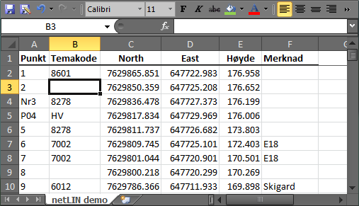 7.10 Importere målepunkter fra CSV-fil KOF-data kan også importeres fra regnearket Microsoft Excel via en CSV-fil.