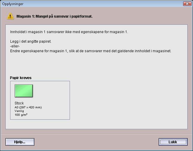 Systeminnstillinger Vindu med feildetaljer Det er standard at brukergrensesnittet automatisk åpner et detaljvindu som gir ytterligere informasjon om alarmen, advarselen eller feilen (slik følgende