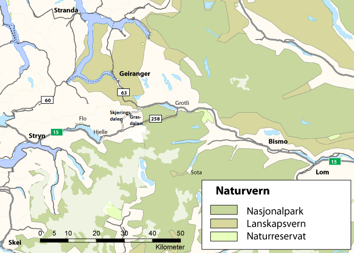 Om natur, kultur og rekreasjon Både Skjerdingsdalen og Grasdalen inngår som lokalt og regionalt viktige friluftsområde på vestsida.