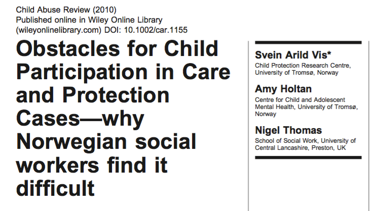 Resultat 1: Saksbehandlers syn på deltagelse Tre hovedgrunner til at sosialarbeidere ikke snakker med barnet: 1.