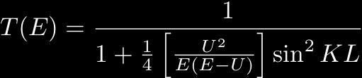 Transmisjon gjennom rektangulær barriere (E > U) U() Vi ser no på ein partikkel med energi E > U U Innkommande: Reflektert: Transmittert: = 0 = L No tek bølgjefunksjonane planbølgjeform i alle 3