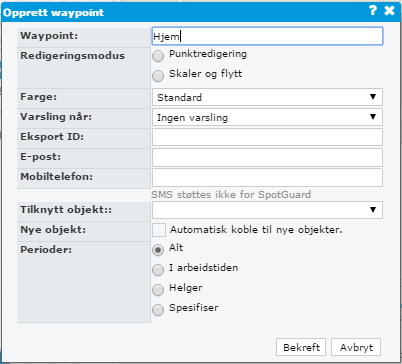 Klikk i kartet for å tegne området Start tegning i kartet Høyreklikk for å avslutte eller angre.