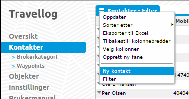 Administrere brukere På siden «Kontakter» kan du administrere dine brukere.