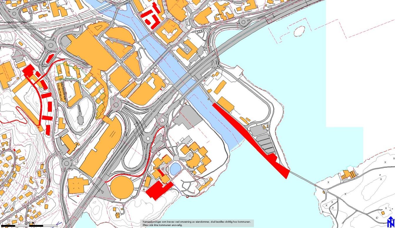 Kartskisse 20: Eksempel 2 viser grenser i vassdrag/sjø i Bærum kommune. Her er det presentert grenselinje midt i vassdraget. 1.