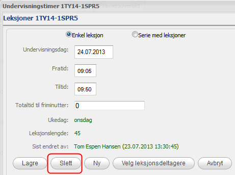 Klikk på leksjonen du skal slette. 2. I boksen som vises klikker du på «Leksjoner». 3.