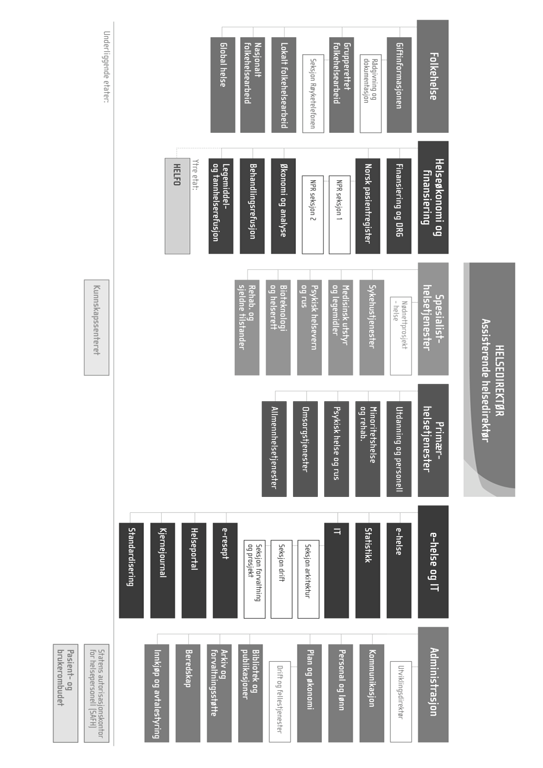 Vedlegg 2 Organisasjonskart: Helsedirektoratet 13 13 Helsedirektoratet (2012). Helsedirektoratet. Organisasjon. <http://helsedirektoratet.